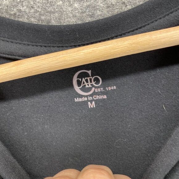 New Cato T-Shirt Women M Medium Black Plaid Long Sleeve Round Neck Pullover - Picture 5 of 10